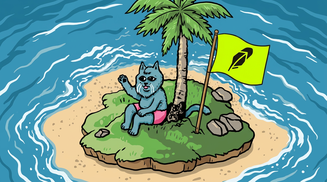 Fan art: the desert island cat waving from his island, alternate render